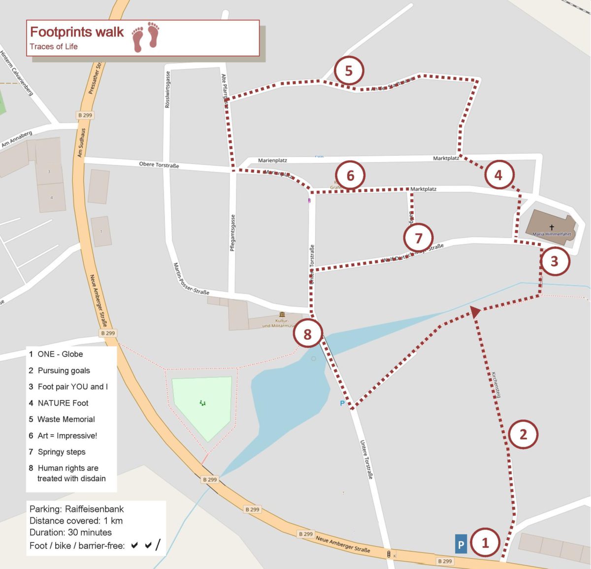 map with trail of footprints walk